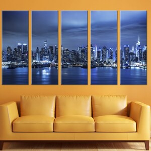 New York Skyline Canvas Wall Art, Manhattan Cityscape Decor Print, New York Skyline at Night Wall Art, Hand Made Canvas, Nyc Print