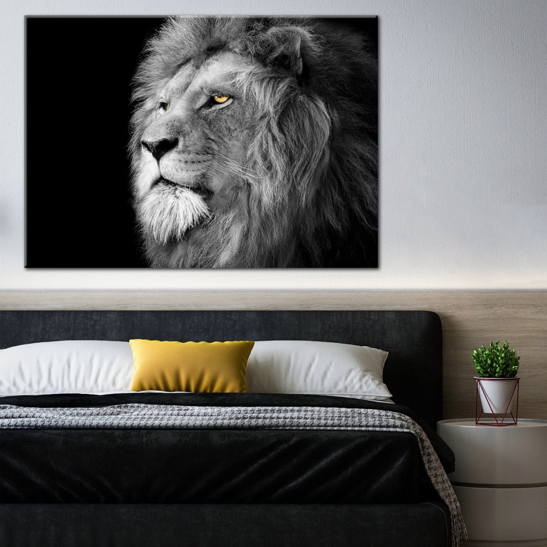 Black And White Lion Head Canvas Wall Art main image 1