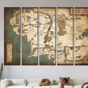Karte von Mittelerde Leinwanddruck, Herr der Ringe Leinwand Wandkunst, Spielzimmer Dekor, extra große Rolle oder fertig zum Aufhängen Karte Leinwand,