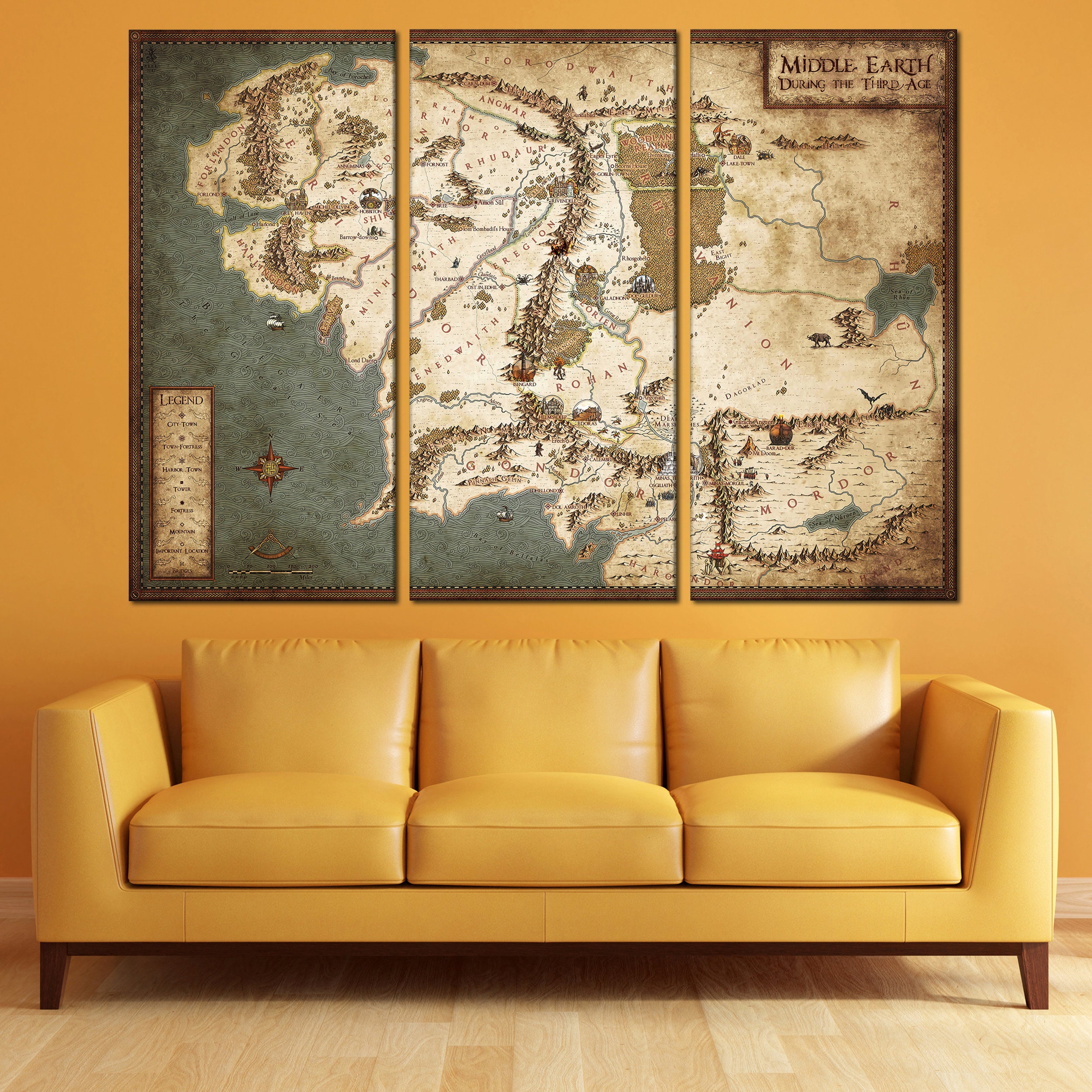 Map of Middle Earth Canvas Print, Lord of the Ring Canvas Wall Art ...