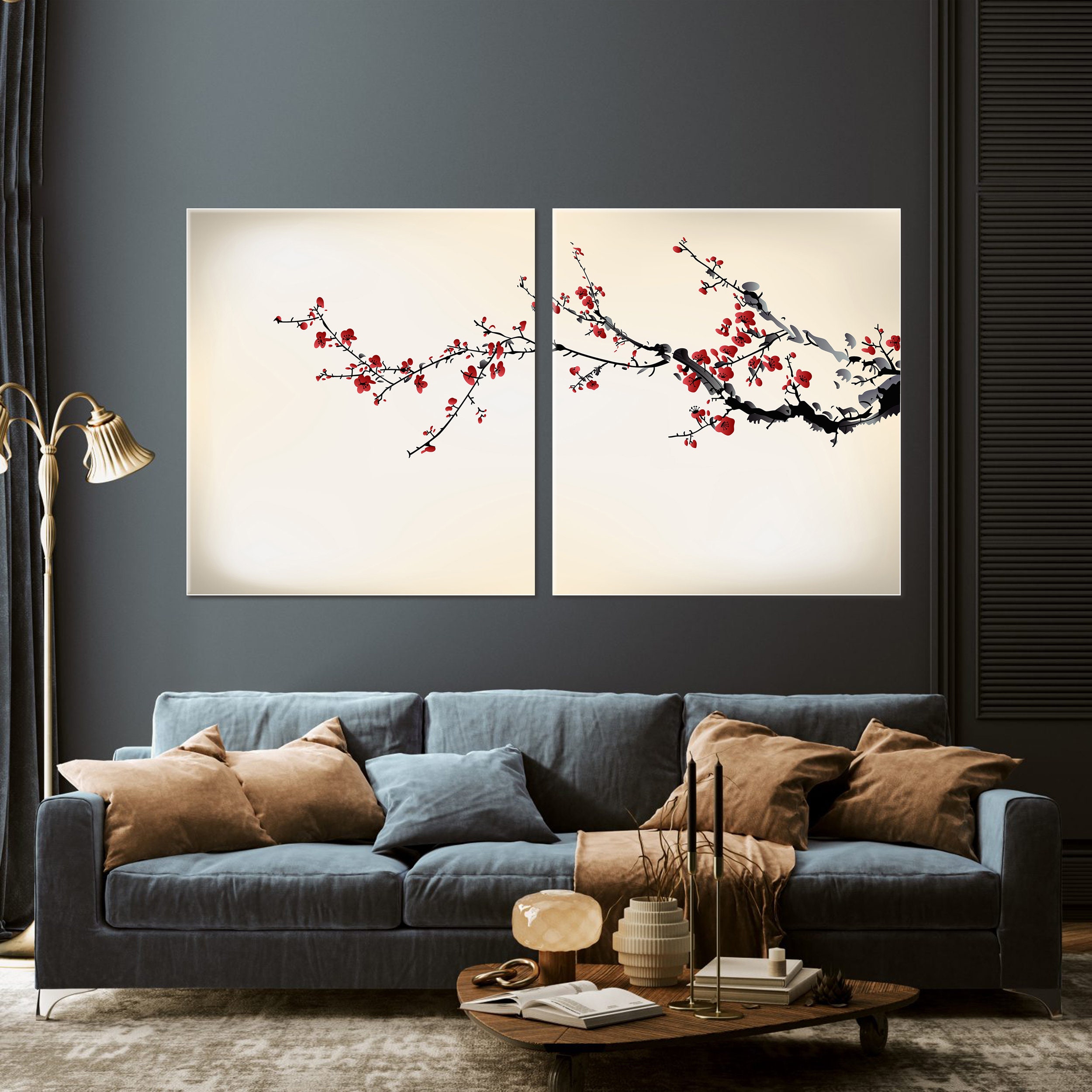 Japanese Sakura Cherry Blossom Wall Decor Canvas, Cherry Blossom Tree ...