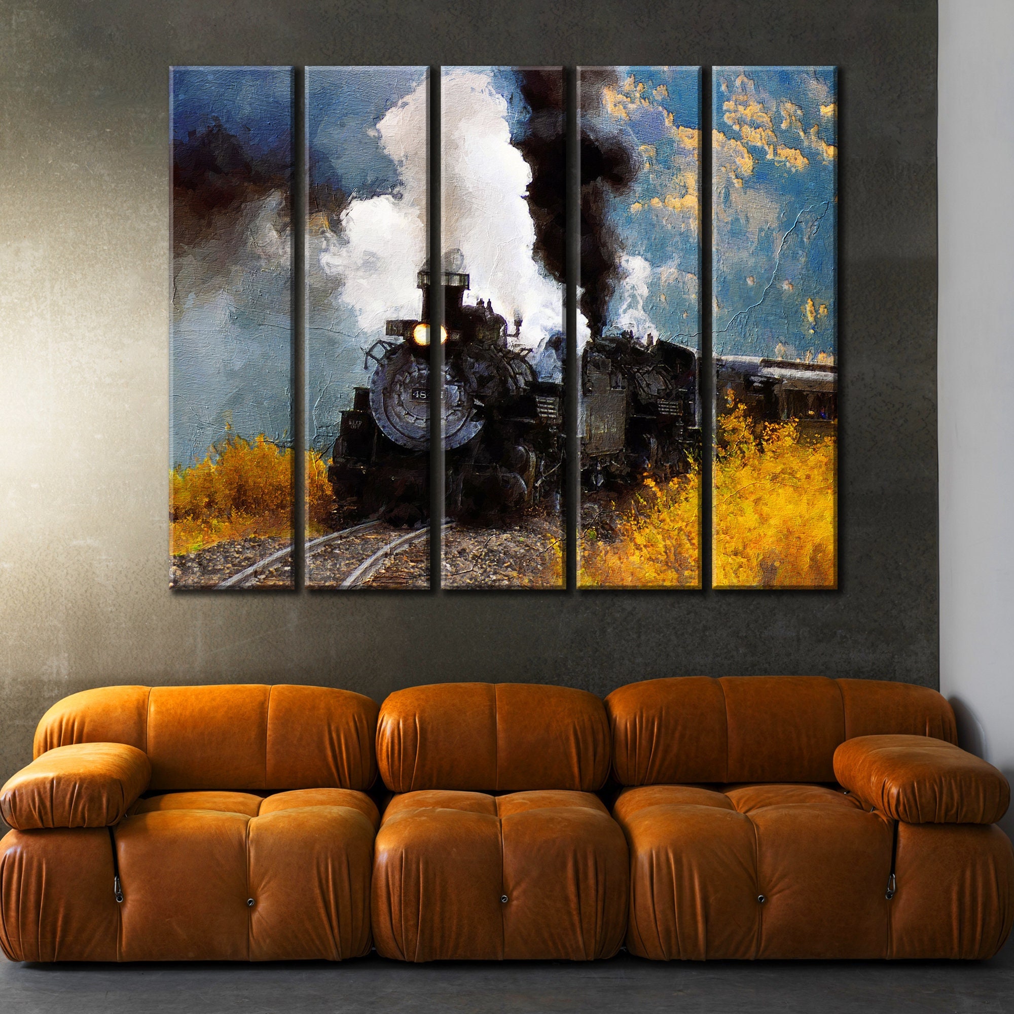 Locomotive Wall Art Canvas, Vintage Train Print Decor, Modern Home and ...