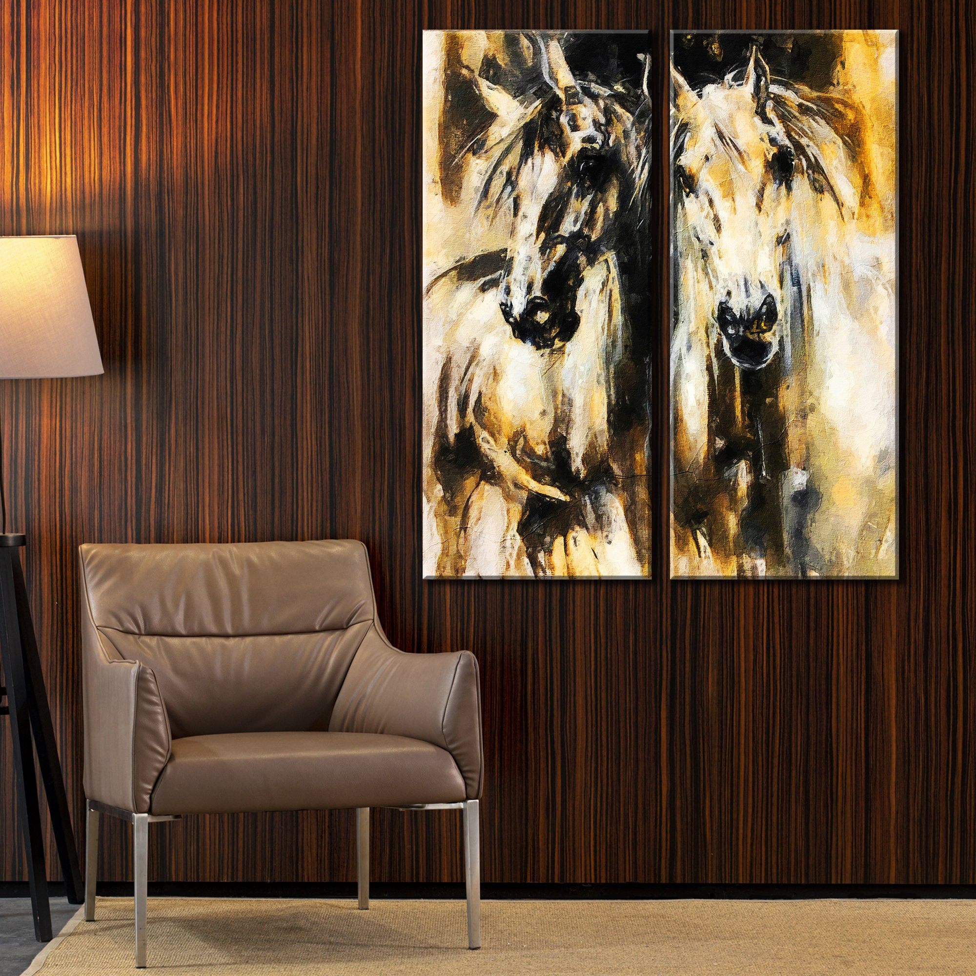 White Horses Wall Art Canvas, Horse Print Decor, Modern Horses Canvas ...