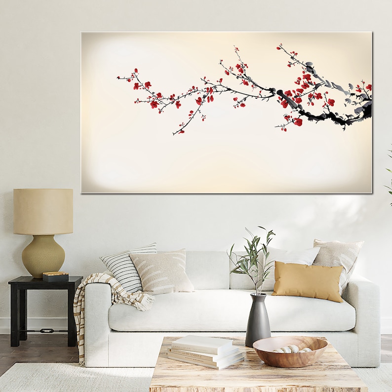Japanese Sakura Cherry Blossom Wall Decor Canvas, Cherry Blossom Tree
