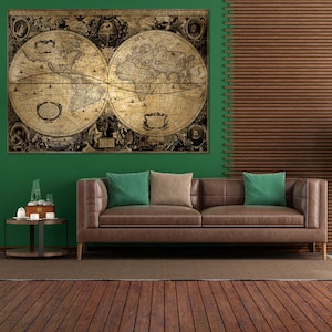 Vintage World Map Canvas, Antique World Map Wall Art, Map Canvas Art, Old World Map Printed, School Art, Classroom Artwork,