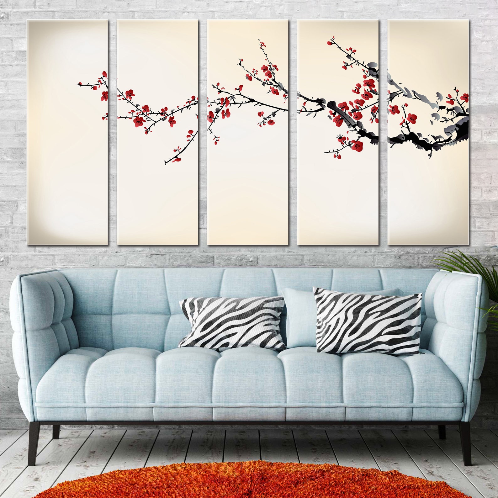 Japanese Sakura Cherry Blossom Wall Decor Canvas, Cherry Blossom Tree