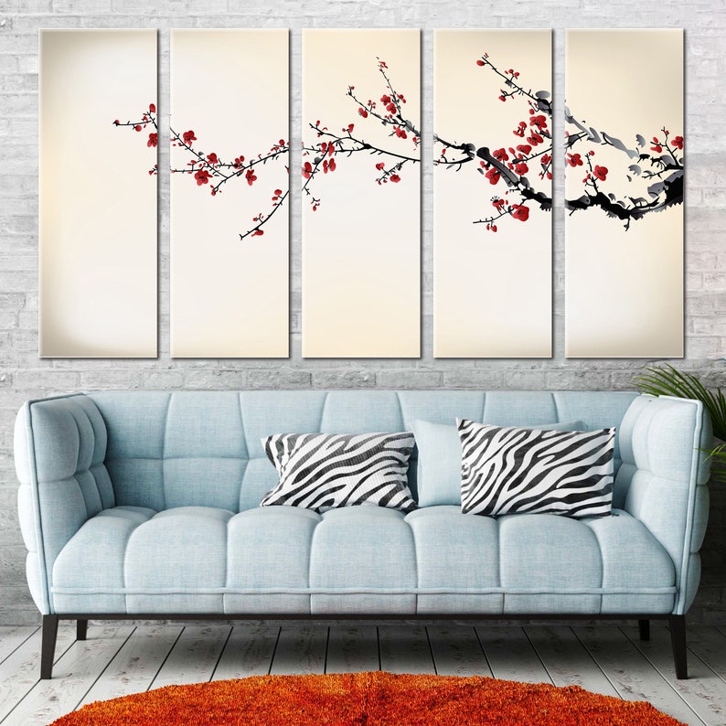 Japanese Sakura Cherry Blossom Wall Decor Canvas, Cherry Blossom Tree