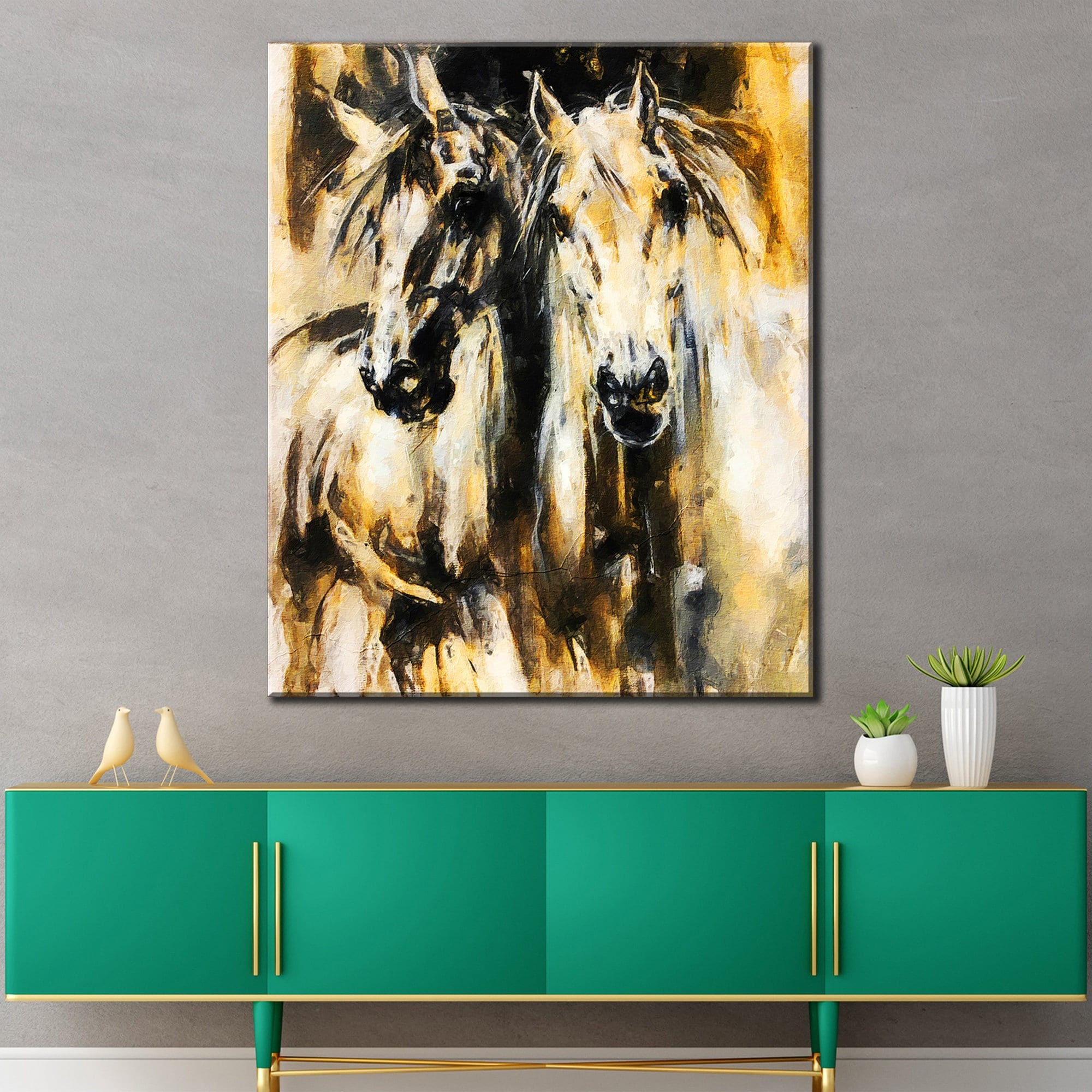 White Horses Wall Art Canvas Horse Print Decor Modern Horses Etsy