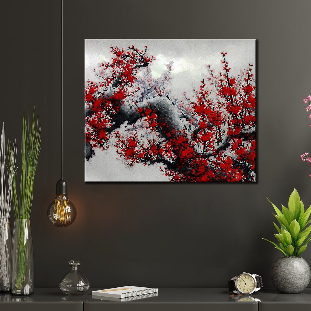 Japanese Sakura Cherry Blossom Wall Decor Canvas, Cherry Blossom Tree