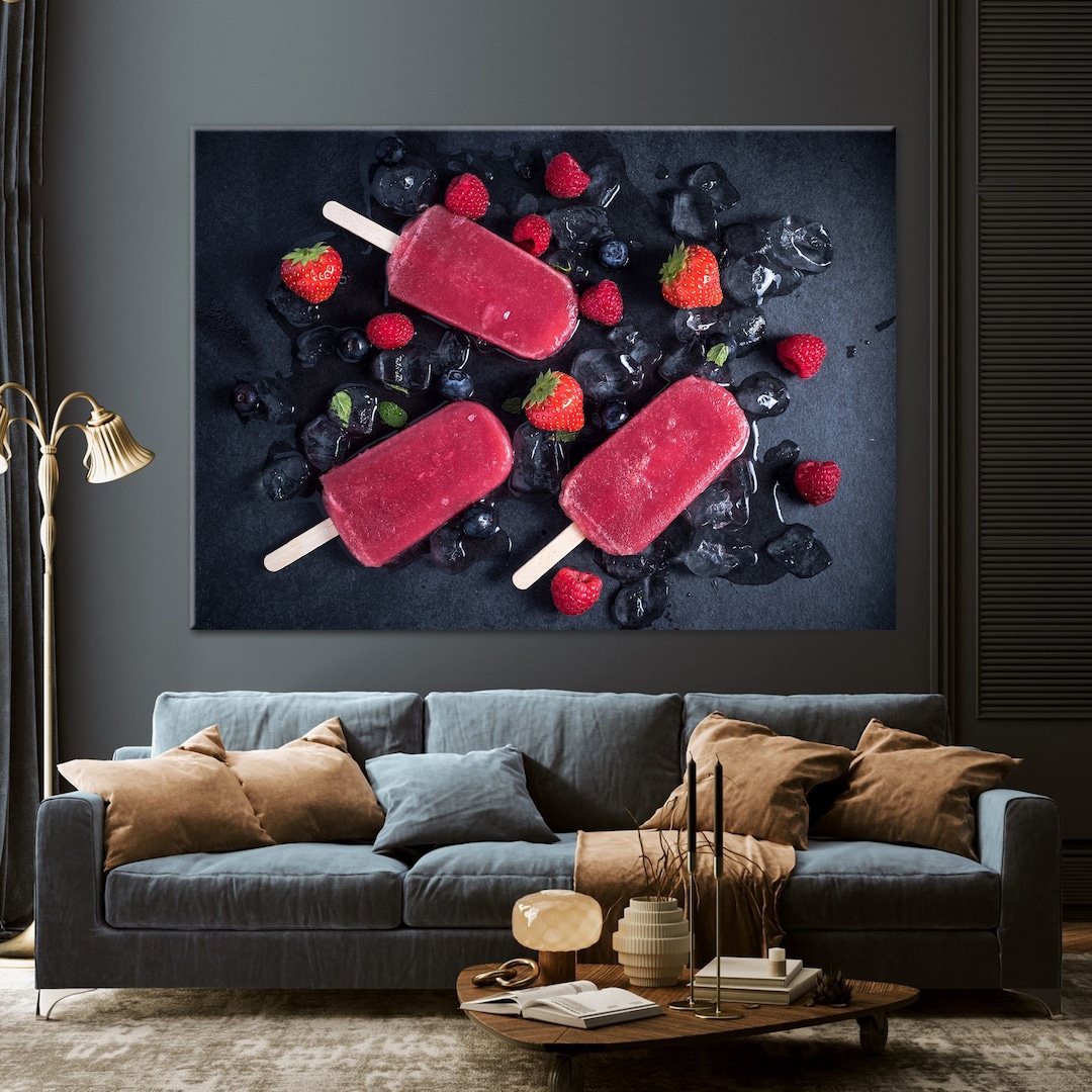 Raspberry and Strawberry Ice Cream Canvas Wall Art Iced Ice Etsy