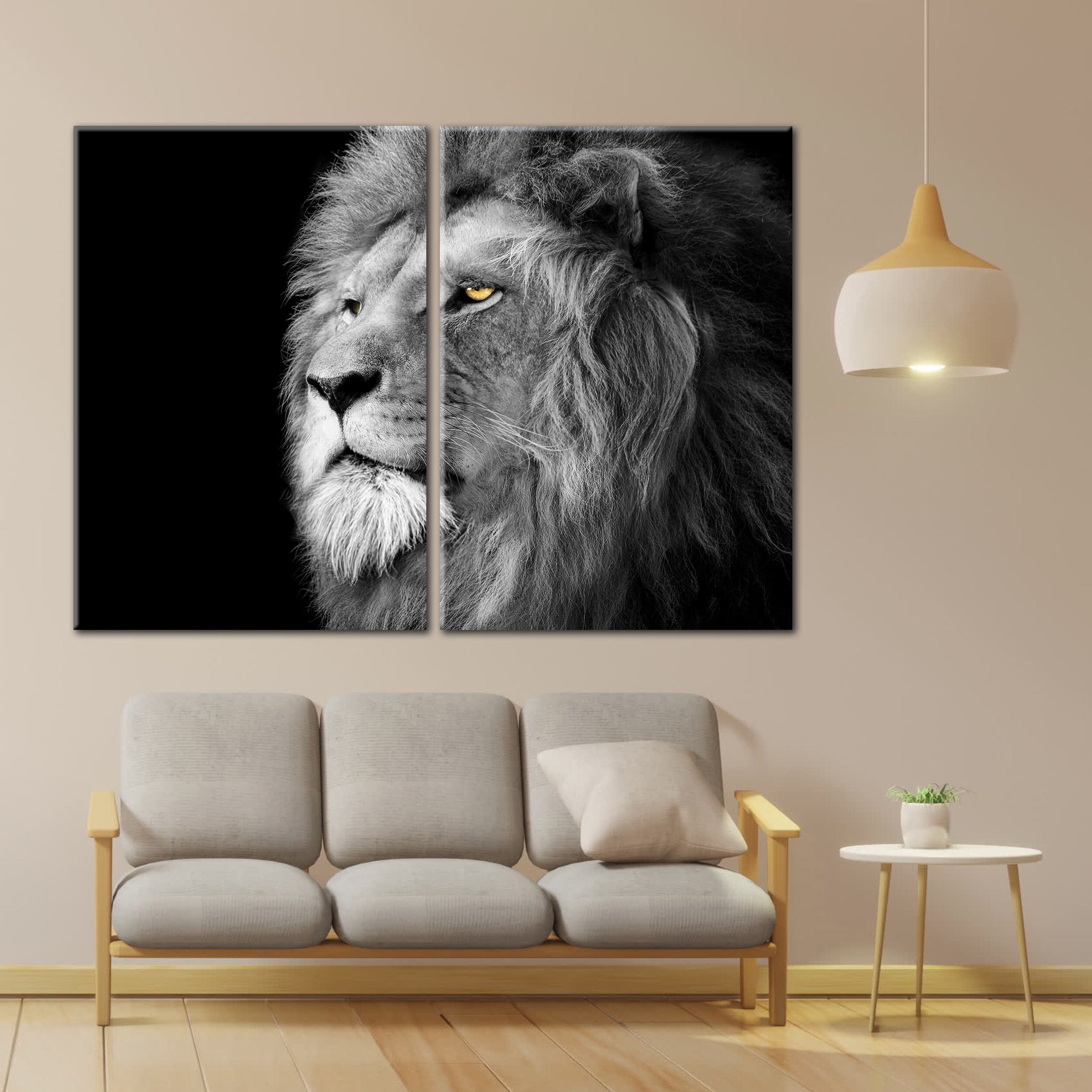 Black And White Lion Head Canvas Wall Art main image 0