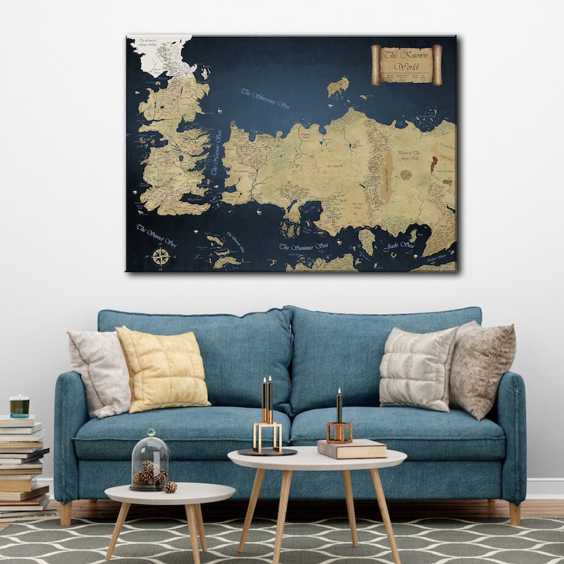 Westeros Map Art, Game of Thrones Map Wall Art, Vintage Map Decor