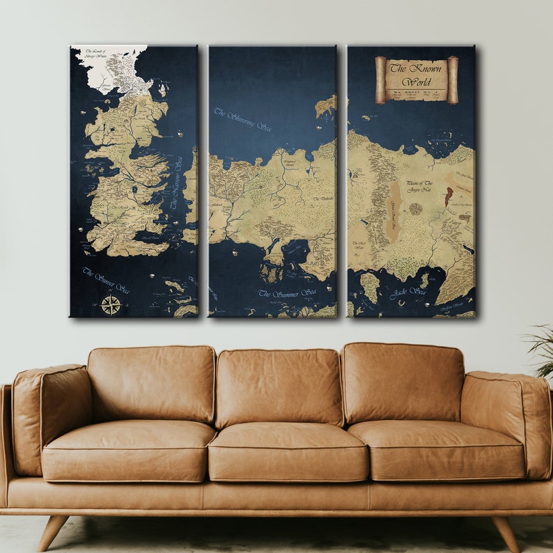 Westeros Map Art, Game of Thrones Map Wall Art, Vintage Map Decor