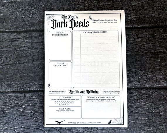 Goth Daily Planner A5 Organiser Desk Memo Pad Notepad Schedule 20 Pages Undated Work Home Office Diary Gothic Witch Dark Academia Stationery