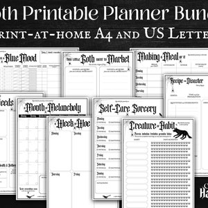 Paquete imprimible de Goth Planner Diario diario Mensual Semanal Rastreador de hábitos de cuidado personal Lista de tareas Productividad Dark Gothic A4 Planificador de cartas de EE. UU.