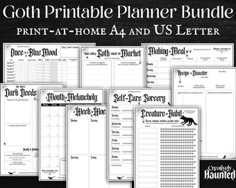 Goth Planner Printable Bundle Daily Diary Monthly Weekly Self Care Habit Tracker To Do List Productivity Dark Gothic A4 US Letter Planner