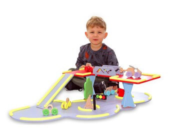 LULUBERE WOODEN GARAGE & Vehicles Parking Set for Kids | Elegant Montessori Child Role Play Toy | Great Birthday Gift or Success Reward