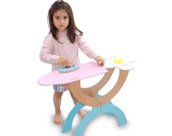 LULUBERE WOODEN IRONING Toy Set for Girls | Elegant Style Ironing Board & Iron Set for 3+ Years Old Ages | Role Play Toy for Age 2,3,4,5,6,7