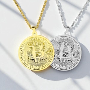 Bitcoin Necklace – Stainless Steel Pendant Chain,Gold & Silver, 60 cm, Perfect for crypto enthusiasts