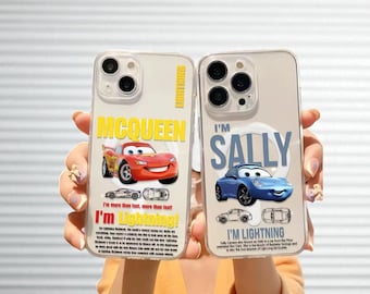 Coque pour iPhone Cars McQueen & Sally - Cadeau pour couple, coque en TPU transparent