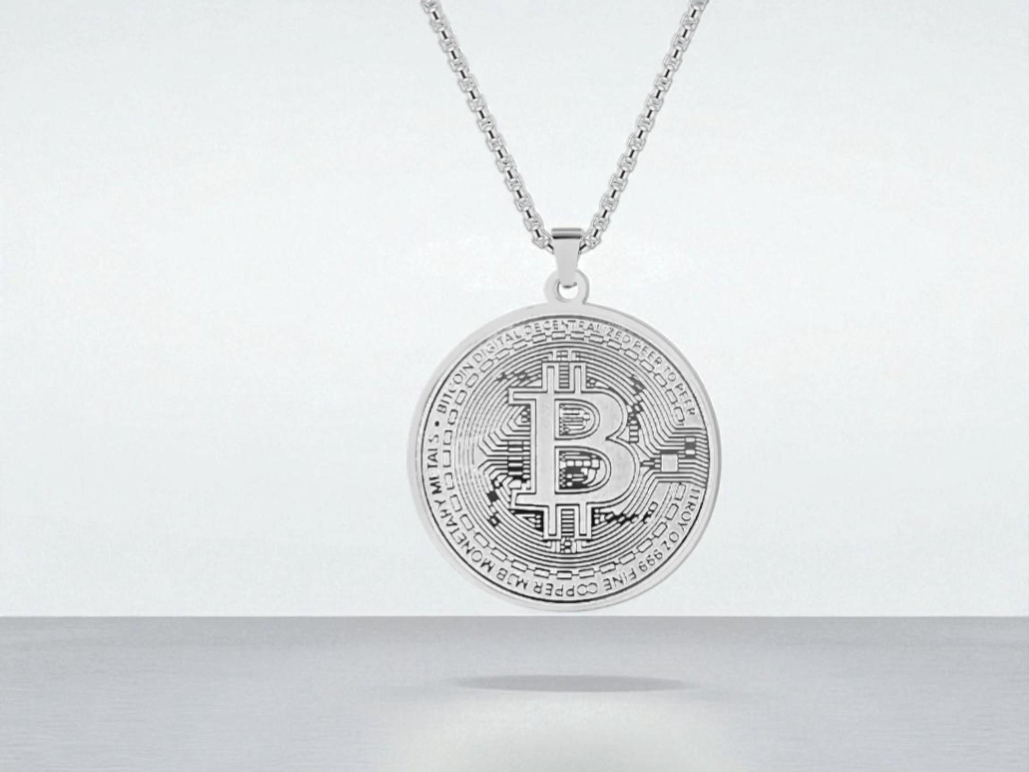 ビットコインネックレス - ステンレススチール製暗号通貨ペンダント、ゴールドまたはシルバー