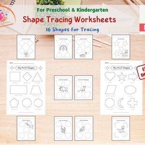 Shape Tracing Worksheets Printable, Learning 2D Shapes, Kindergarten Math, Tracing Sheets, Basic Shape Recognition,Toddlers Homeschool