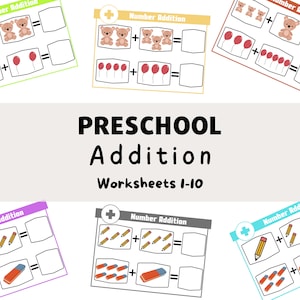 Ergänzung Arbeitsblätter Zahlen 1-10 Für Vorschule, Kindergarten, Pre-K, 1 Grad | Ziffernzusatz | Homeschool Mathe lernen | Τjedes Arbeitsblatt