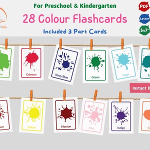 28 Color Flash Cards, Montessori Flashcards, Pre-School Printable Colour Cards, Educational Printable Cards, Color Cards for Kids