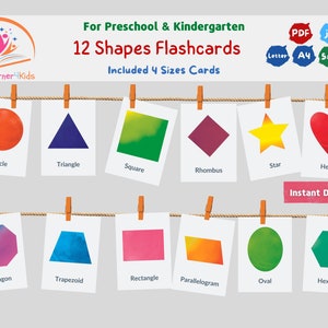 12 Montessori Geometric Shapes Flashcards | Fun & Educational Printable Cards for Preschoolers And Toddlers | Early Learning Resource