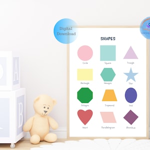 Shapes Print Wall Art Printable Poster Pastel Decor Educational Montessori Nursery Print Homeschool Teacher Classroom Decor DIGITAL DOWNLOAD