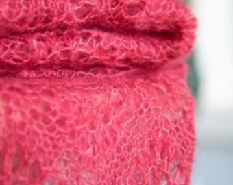 Écharpe tricotée à la main en kid mohair et dentelle de soie, type châle en soie, écharpe rouge