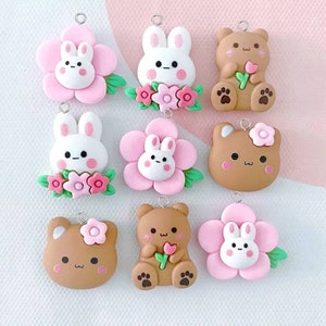 10 stuks schattig kawaii konijntje beer dier hars bedels voor het maken van sieraden