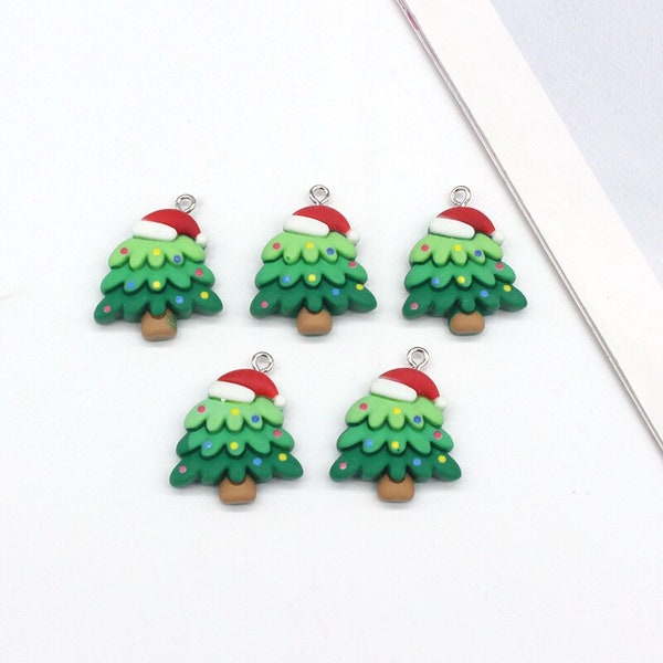 10 pieces of christmas tree santa hat resin charms for jewelry making