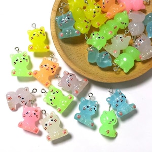 10 stuks kawaii Jelly Cat Charms, transparante harshanger, DIY sieraden maken, kleurrijke kitty bedel, schattige kat sleutelhanger, pastel dier