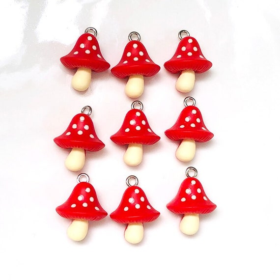 10 Pieces of Mushroom Resin Charms for Jewelry Making 