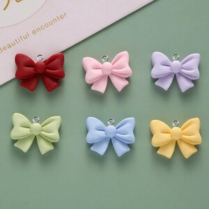 10 pcs of Colorful Bow Charms for Earrings, Jewelry Making, Cute Ribbon Pendant, Kawaii Pastel Bows, DIY Craft Supplies, Keychain Charms