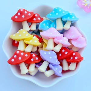 10 psc of Kawaii Mushroom Charms – Cute Colorful Resin Flatbacks for DIY Crafts, Jewelry Making, Hair Clips, Phone Cases, and Scrapbooking