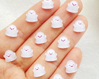50 pcs of Mini Ghost Flatback Charms for Earrings, Jewelry Making, Halloween Crafts, Cute Resin Spooky Ghost Cabochons for DIY Decorations