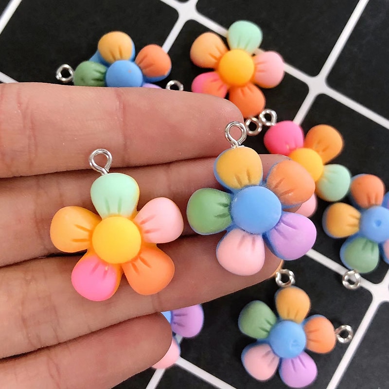 Smiley Face Flower Charms, Rainbow Charms, Charm Bracelets, Jewelry Making  Charms, Cute Charms, Unique Charms, 5 per Pack 