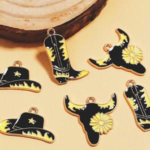 10 Stück Western Cowboy Charms, Emaille Boot Anhänger, Cowgirl Hut Charm, DIY Schmuckherstellung, Rodeo Thema Charm, Stierschädel Anhänger