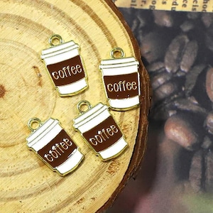 10 pcs Coffee Cup Charms, Enamel Coffee Pendant, DIY Jewelry Making, Cute Barista Charm, Coffee Lover Gift, Cafe Aesthetic Keychain
