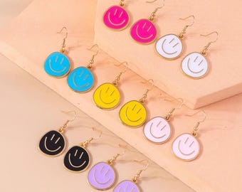 Smiley Gesicht baumeln Ohrringe bunte glückliche Emoji Schmuck nette Y2K ästhetisches Geschenk für sie Spaß Statement Ohrringe