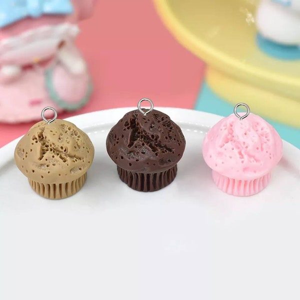 10 morceaux de cupcake muffins breloques en résine alimentaire pour la fabrication de bijoux