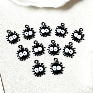 10 pcs of Black Soot Sprite Charms with Big Eyes for Earrings or Bracelets, Cute Anime Dust Ball Charms for DIY Jewelry Making