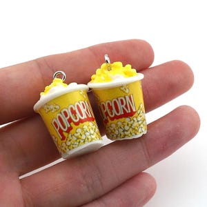 6 pcs of Popcorn Bucket Charms, Movie Snack Charms, Kawaii Popcorn Pendants for Earrings, Keychains, Food Jewelry Making