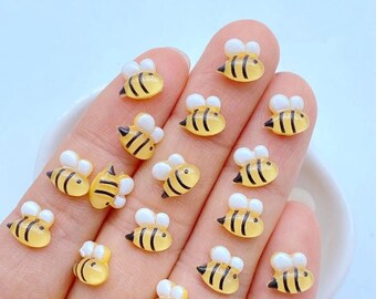 50 pcs of Mini Bee Cabochons – Cute Flatback Resin Bees for Crafts, Kawaii Embellishments for Jewelry Making, Nail Art or DIY Projects