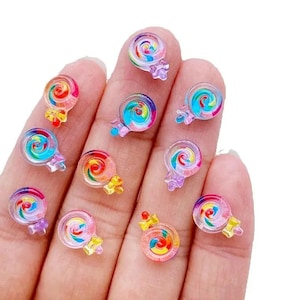 50 pcs of Mini Lollipop Charms Flatback – Colorful Resin Candy Cabochons for Crafts, Nail Art, Phone Case, Kawaii DIY Embellishments
