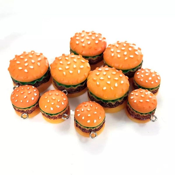 10 pièces de breloques en résine de restauration rapide hamburger 3d pour la fabrication de bijoux