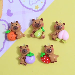 10 pcs of Kawaii Capybara Fruit Charms, Cute Resin Capybara Cabochons for Earrings, Jewelry Making, Phone Case, DIY Craft Supplies