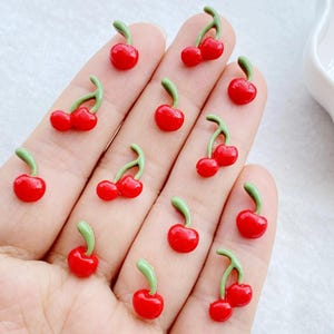 50 pcs of Cherry Flatback Charms for Earrings, Jewelry Making, Kawaii Fruit Cabochons, Resin Cherries for DIY Crafts, Cute Earring Supplies
